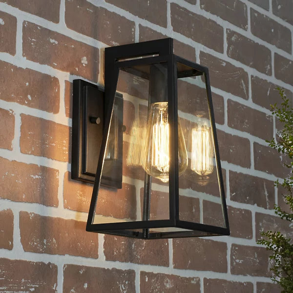 Modern Black Outdoor Wall Light with Clear Glass