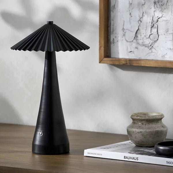 Modern Black LED Table Lamp with Pleated Shade
