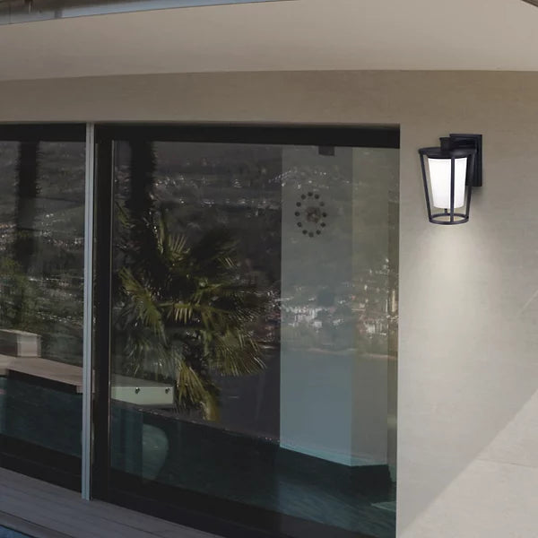 Modern Black LED Outdoor Wall Light with Frosted Glass
